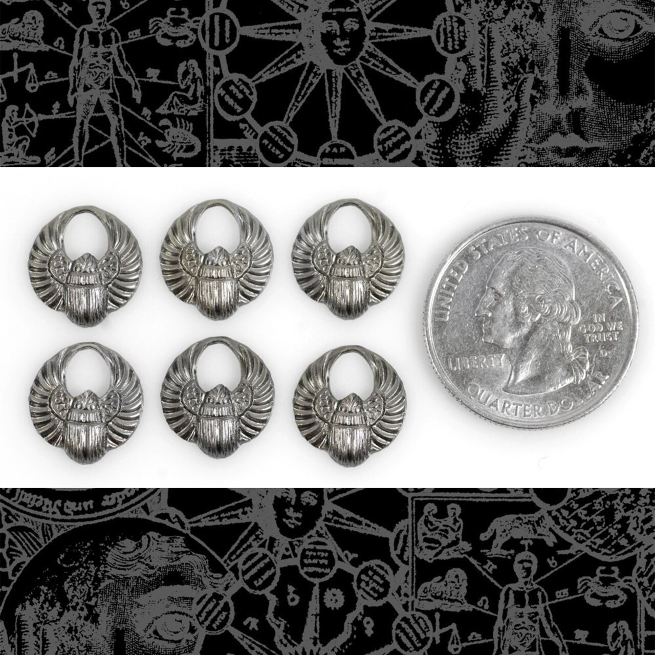 Gunmetal Finish Mini Scarab Charms - Set of Six - XXX - G-C32